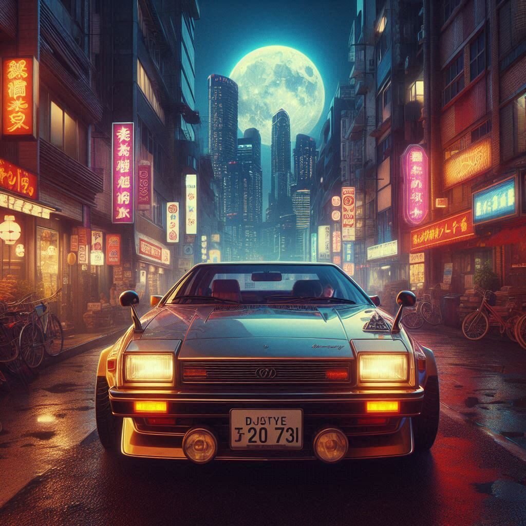 Nostalgia Retrowave: wallpaper com um carro nas cores synthwave