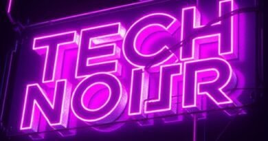 Tech Noir: Ilustração de um sinal de neon luminoso, com estética synthwave;